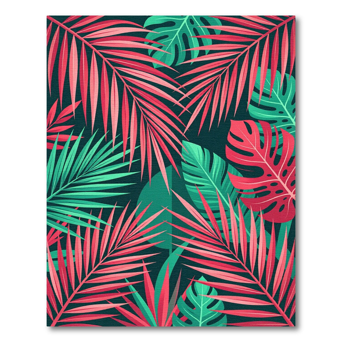 Vibrant Coral and Teal Tropical Foliage Rug