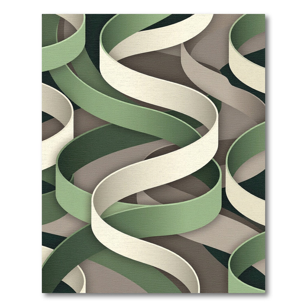 Modern Sage Green Interwoven Ribbon Wave Rug