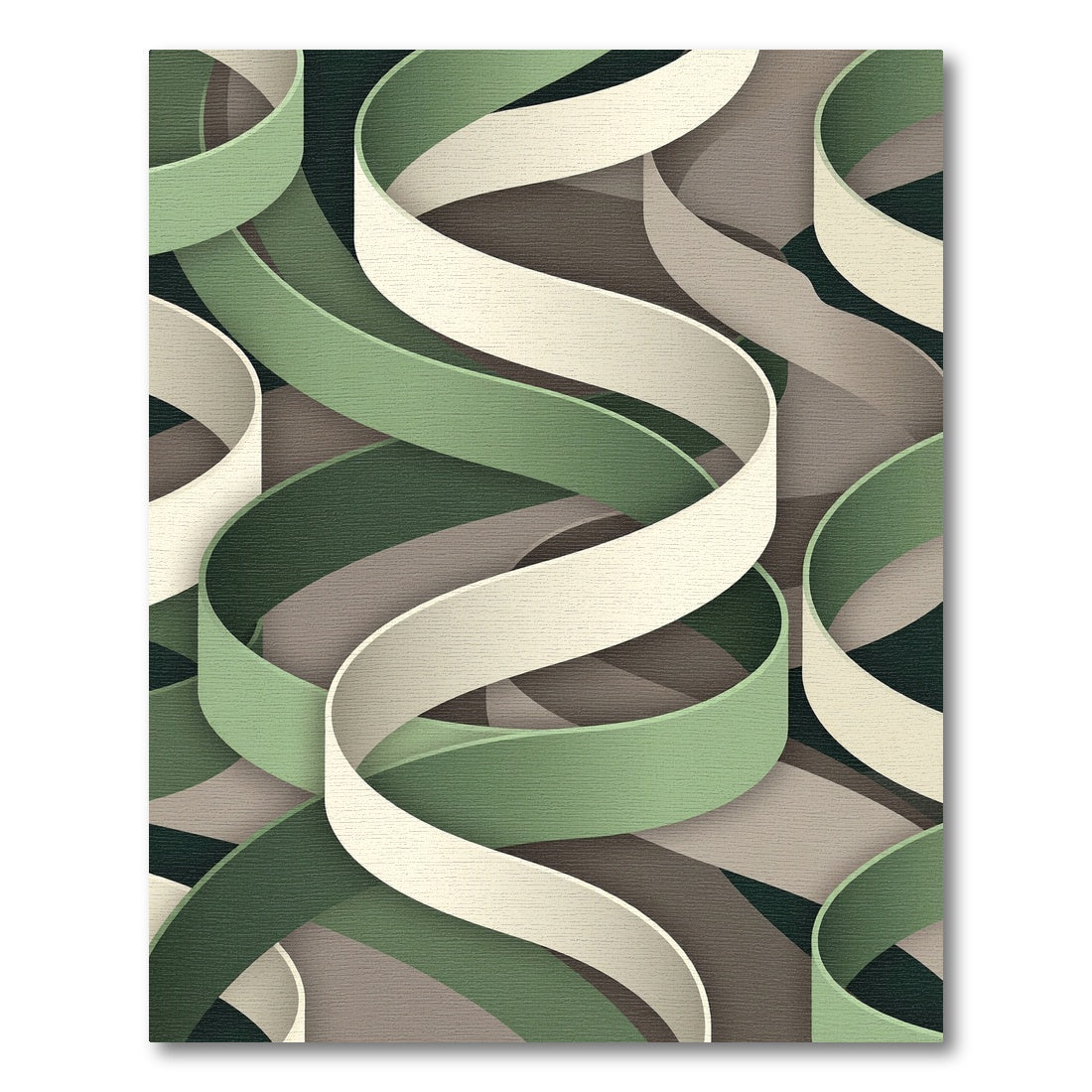 Modern Sage Green Interwoven Ribbon Wave Rug