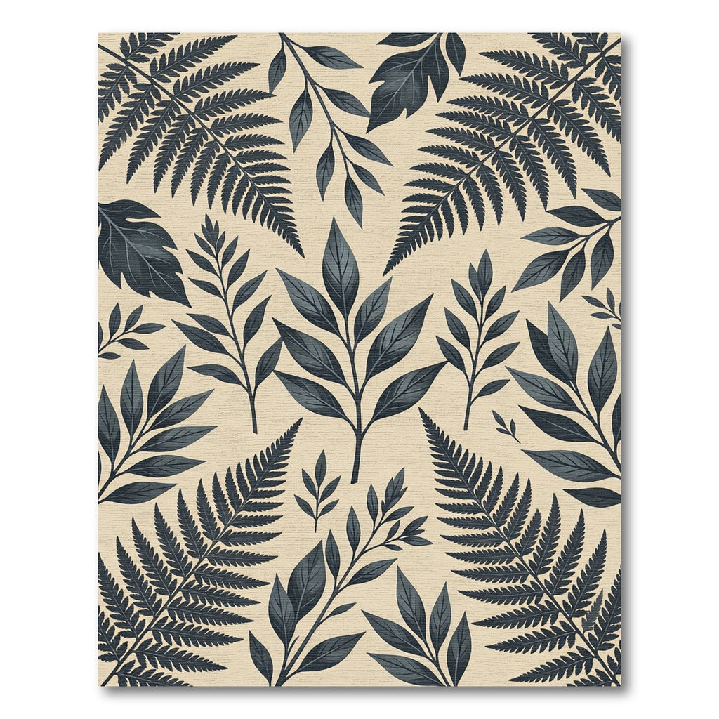 Charcoal Fern and Leaf Botanical Foliage Rug