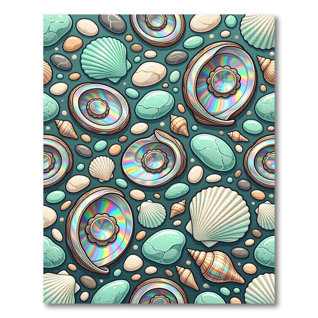 Iridescent Seashell and Pebble Coastal Stream Rug