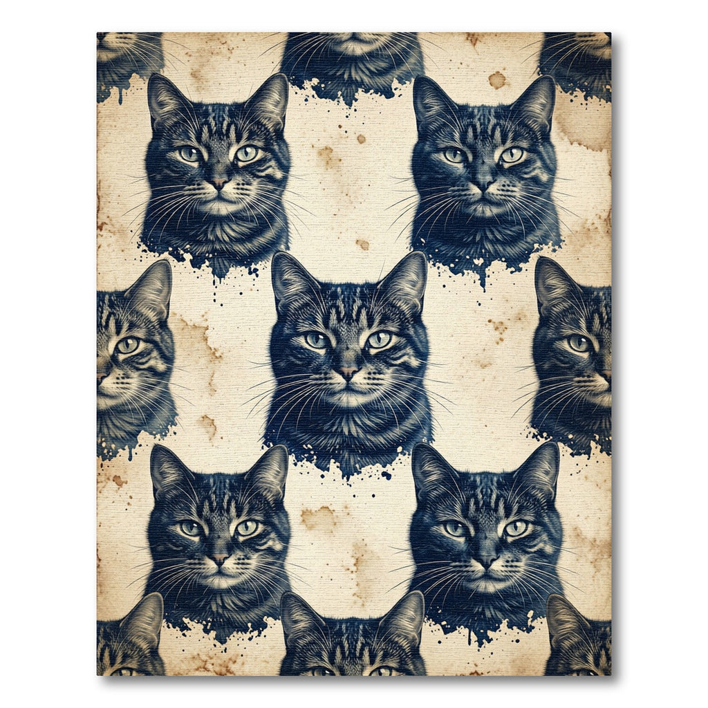 Vintage Ink Blot Tabby Cat Portrait Rug