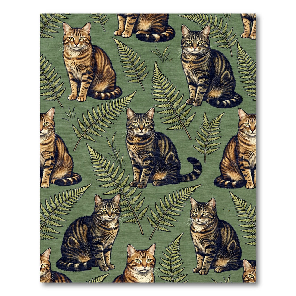 Tabby Cats Fern Garden Pattern Rug