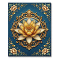 Ornate Golden Lotus Medallion Navy Rug