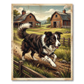 Vintage Farmhouse Border Collie Country Landscape Rug