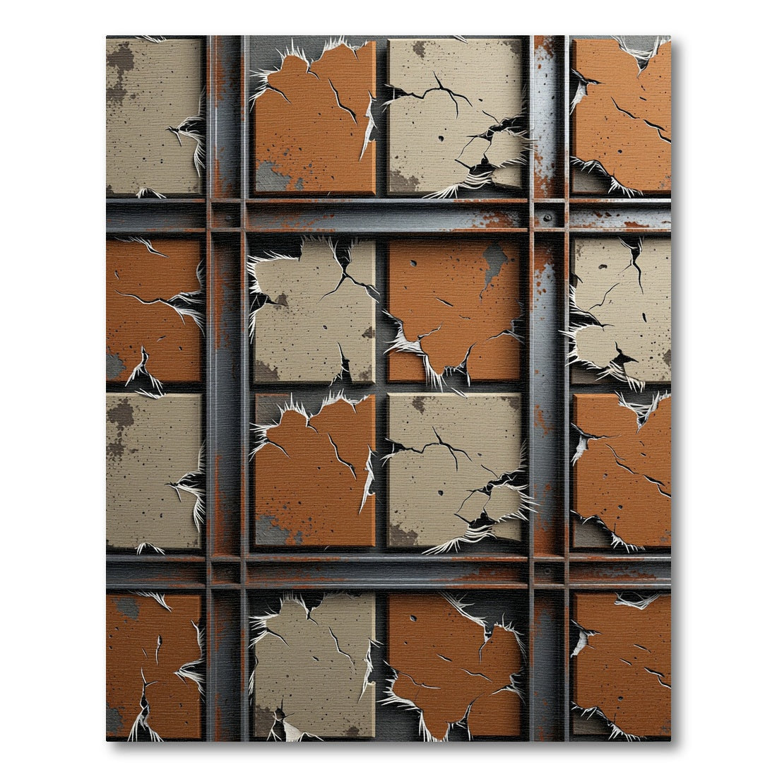 Rustic Cracked Earth Texture Tiles Rug
