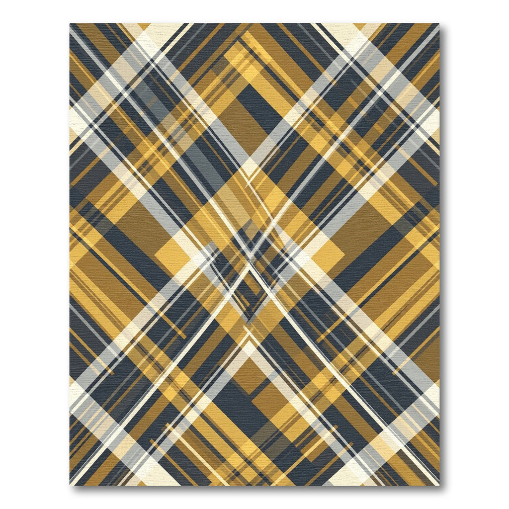 Golden Ochre Navy Diagonal Plaid Rug