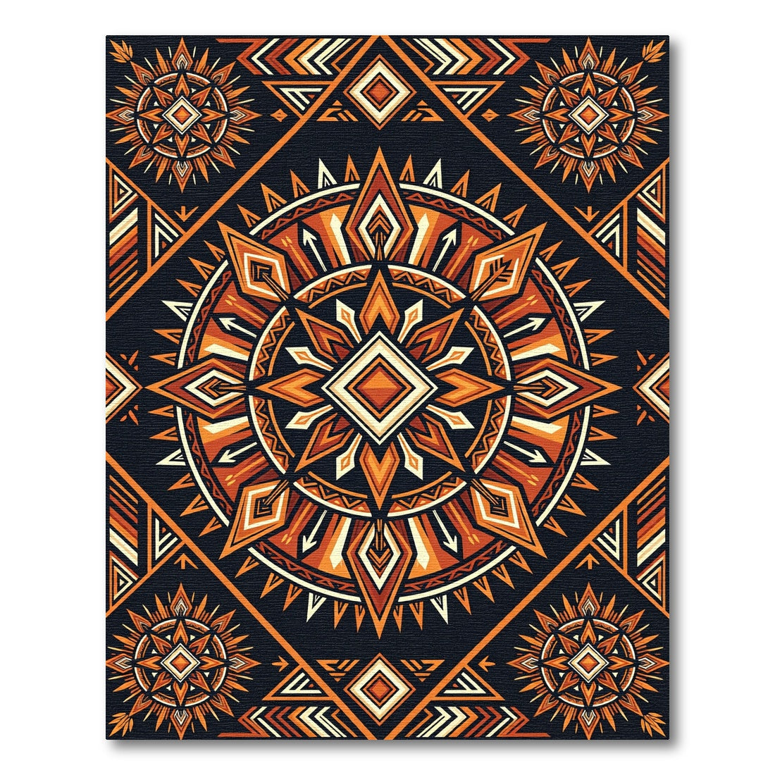 Tribal Burnt Orange Geometric Sun Medallion Rug