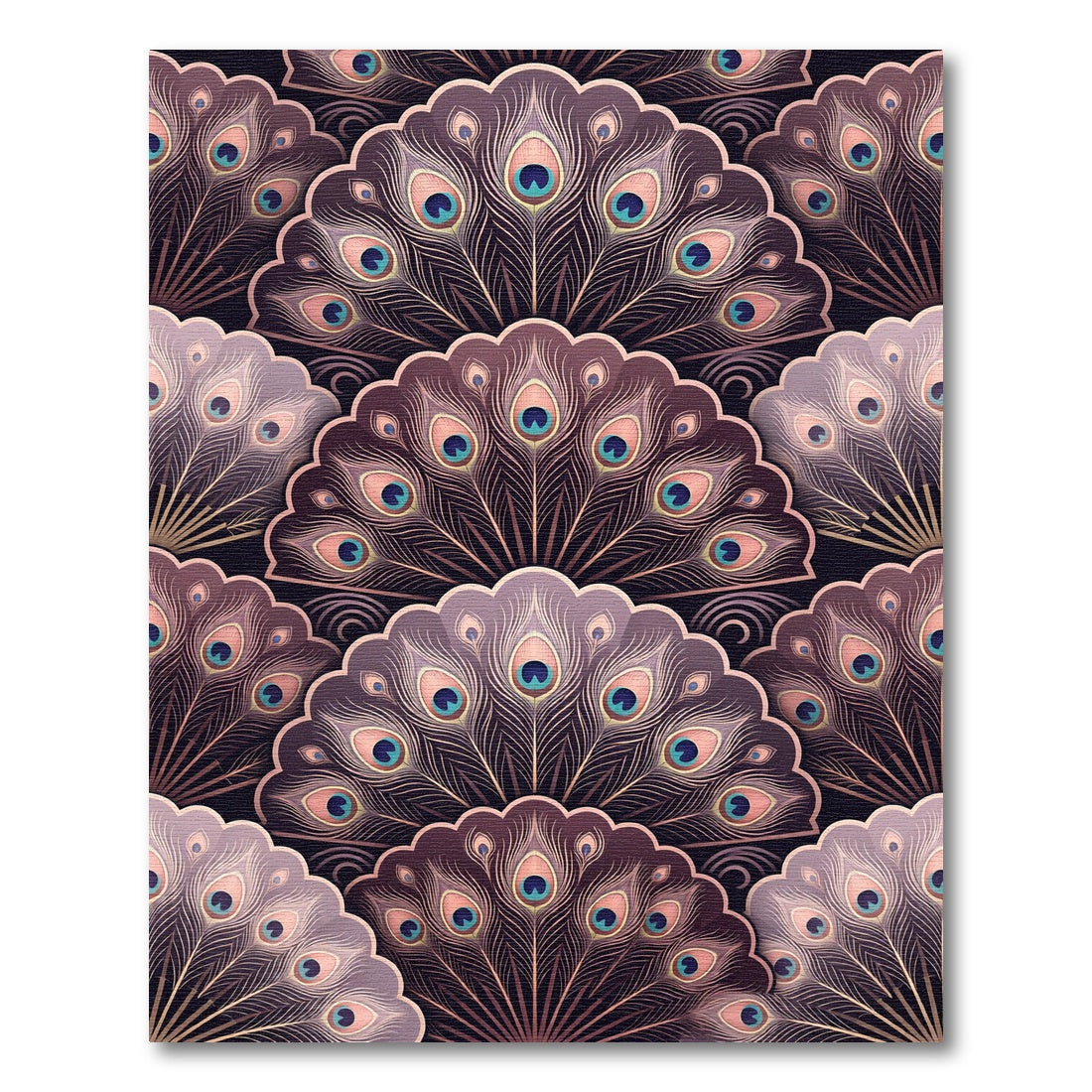Art Deco Plum Peacock Feather Fan Rug