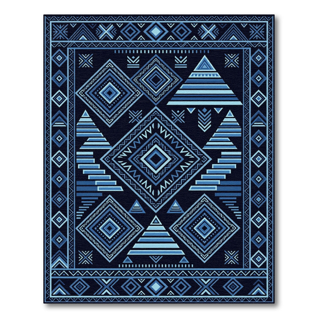 Deep Blue Geometric Tribal Diamond Rug