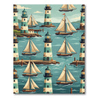 Nautical Lighthouse and Sailboat Ocean Scene Rug