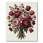 Lush Crimson Tulip Peony Bouquet Rug