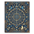 Elegant Navy Blue Floral Feline Medallion Rug