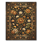 Golden Orange Floral Medallion Dark Rug