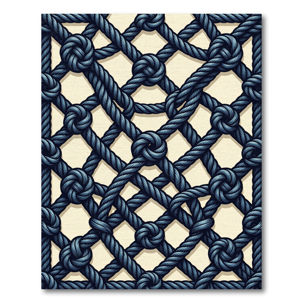 Navy Nautical Rope Grid Lattice Rug