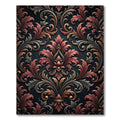 Ornate Crimson Gold Scrolls Damask Rug