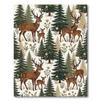 Woodland Deer and Evergreen Forest Illustration Rug