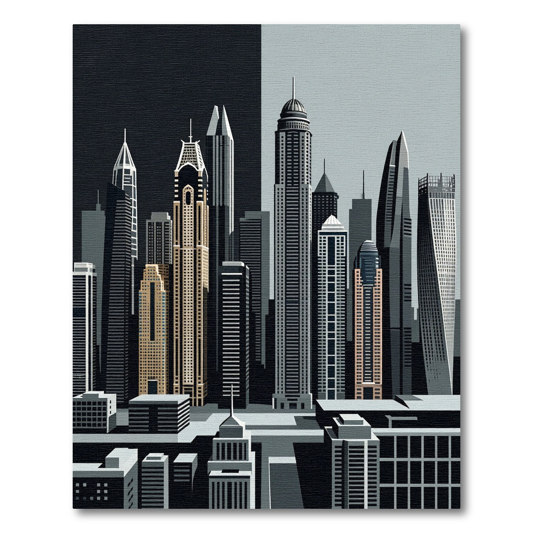 Monochrome Skyscraper Architectural Skyline Illustration Rug