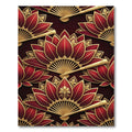 Elegant Crimson Gold Lotus Fan Art Rug