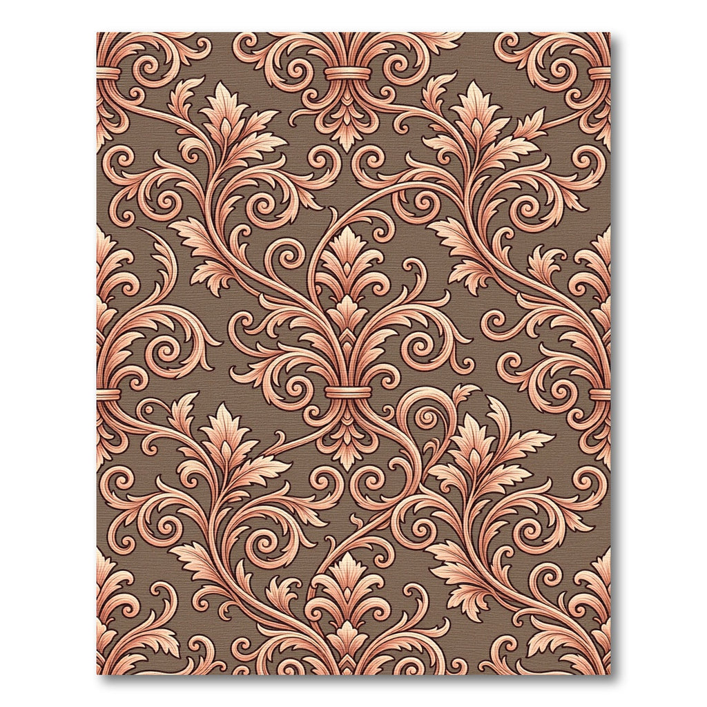 Rose Gold Baroque Scrollwork Ornament Rug