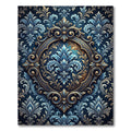 Elegant Navy Golden Damask Fleur-de-lis Rug