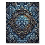 Elegant Navy Golden Damask Fleur-de-lis Rug