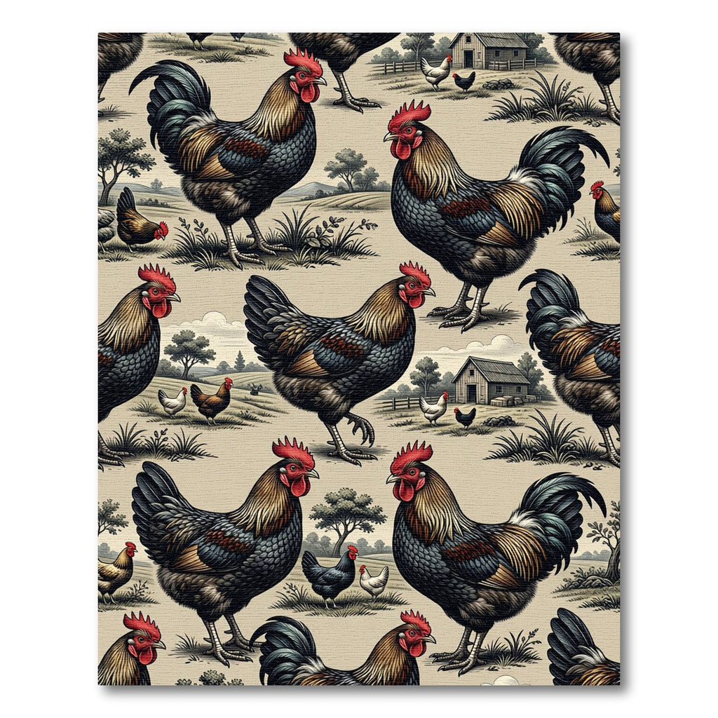Rustic Farmhouse Rooster Heritage Folk Art Rug