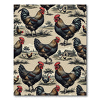 Rustic Farmhouse Rooster Heritage Folk Art Rug