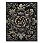 Gilded Dark Rose Botanical Scroll Ornament Rug