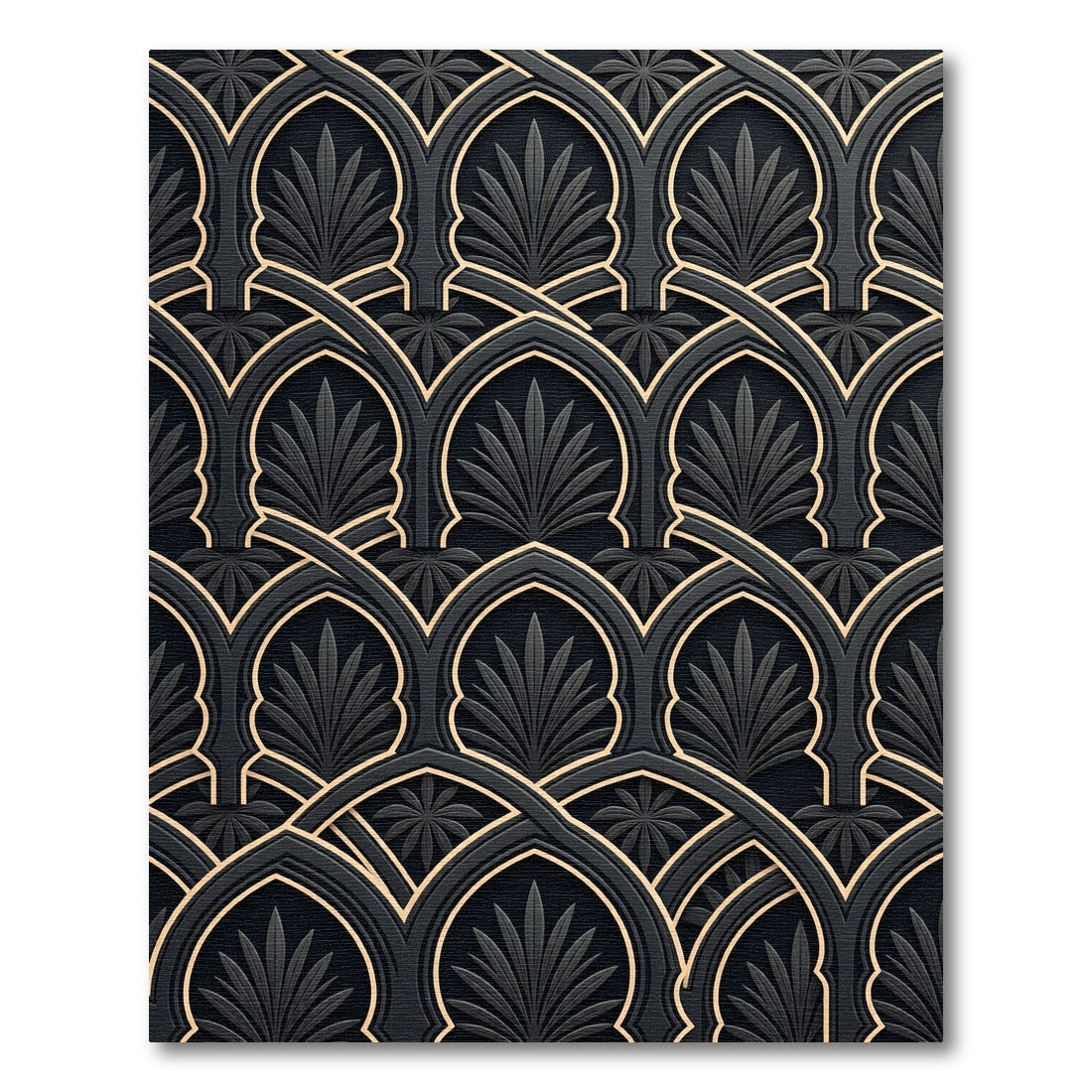 Dark Gray Arch Leaf Geometric Rug