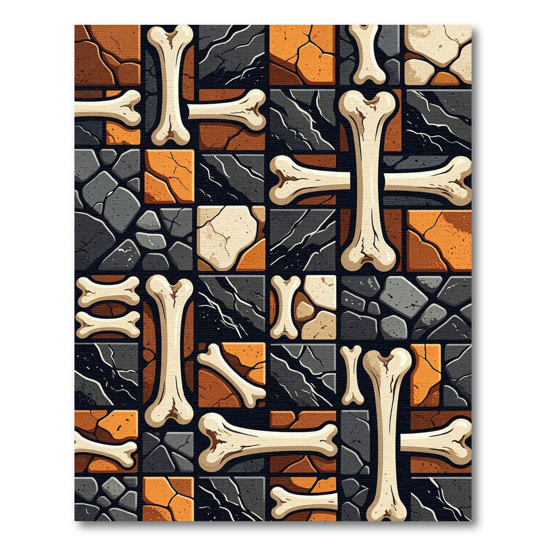 Ochre Black Bone Mosaic Grid Rug