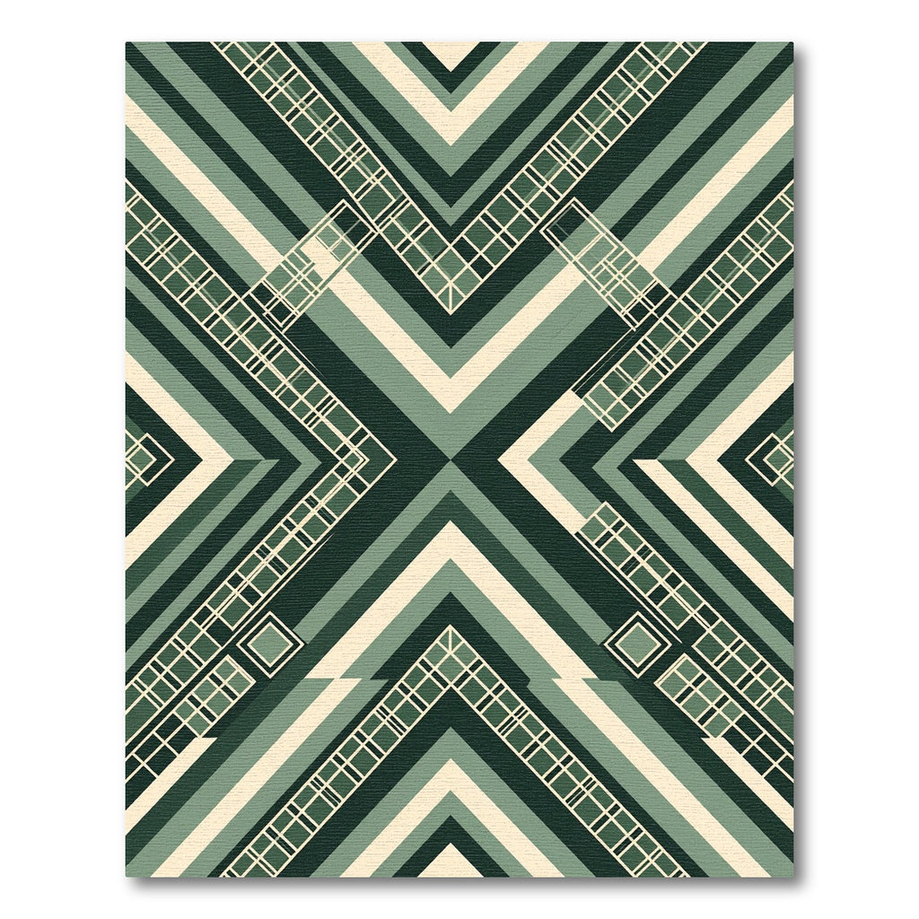 Geometric Forest Green Angular Grid Art Rug