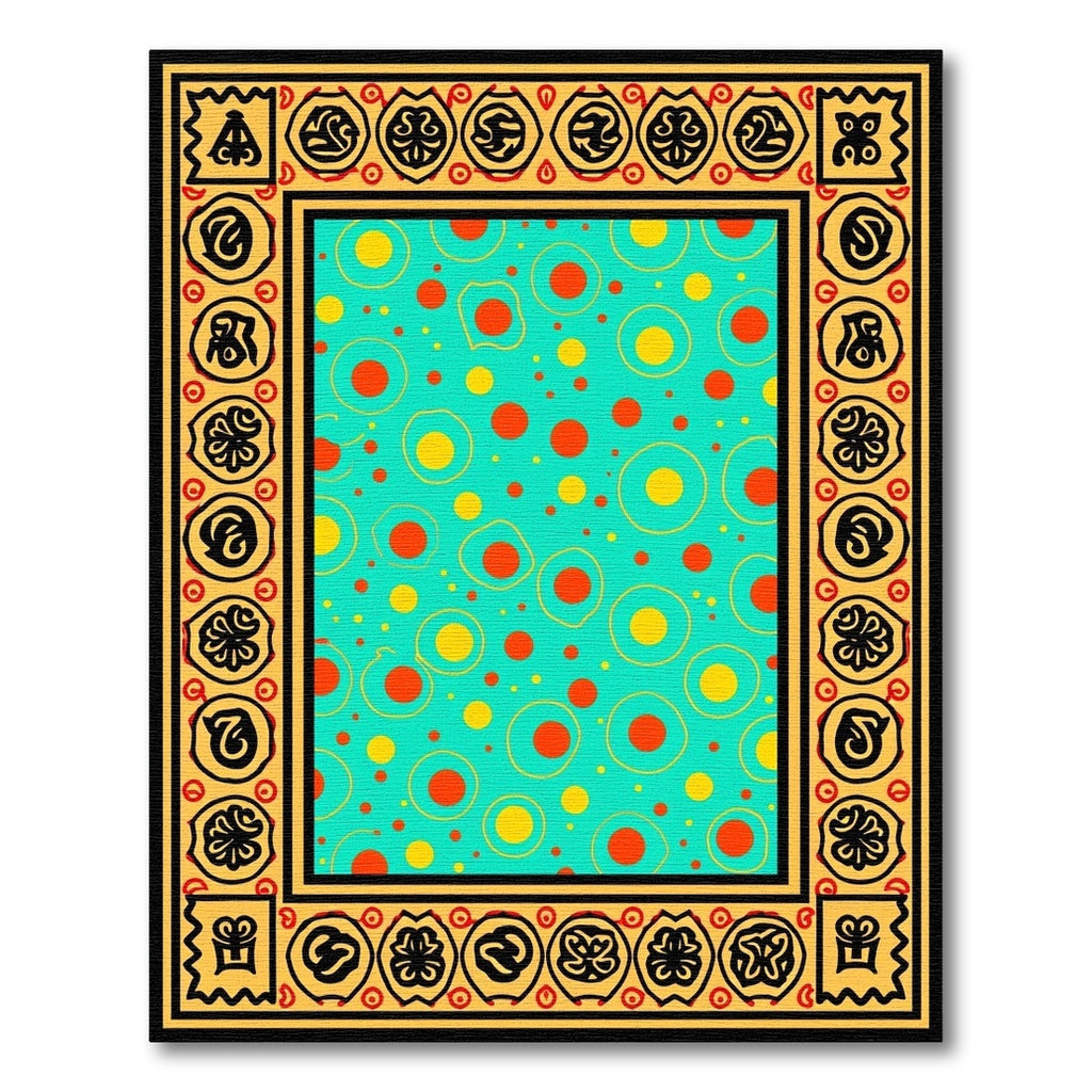 Aqua Red Yellow Polka Dot Border Rug