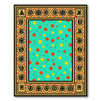 Aqua Red Yellow Polka Dot Border Rug