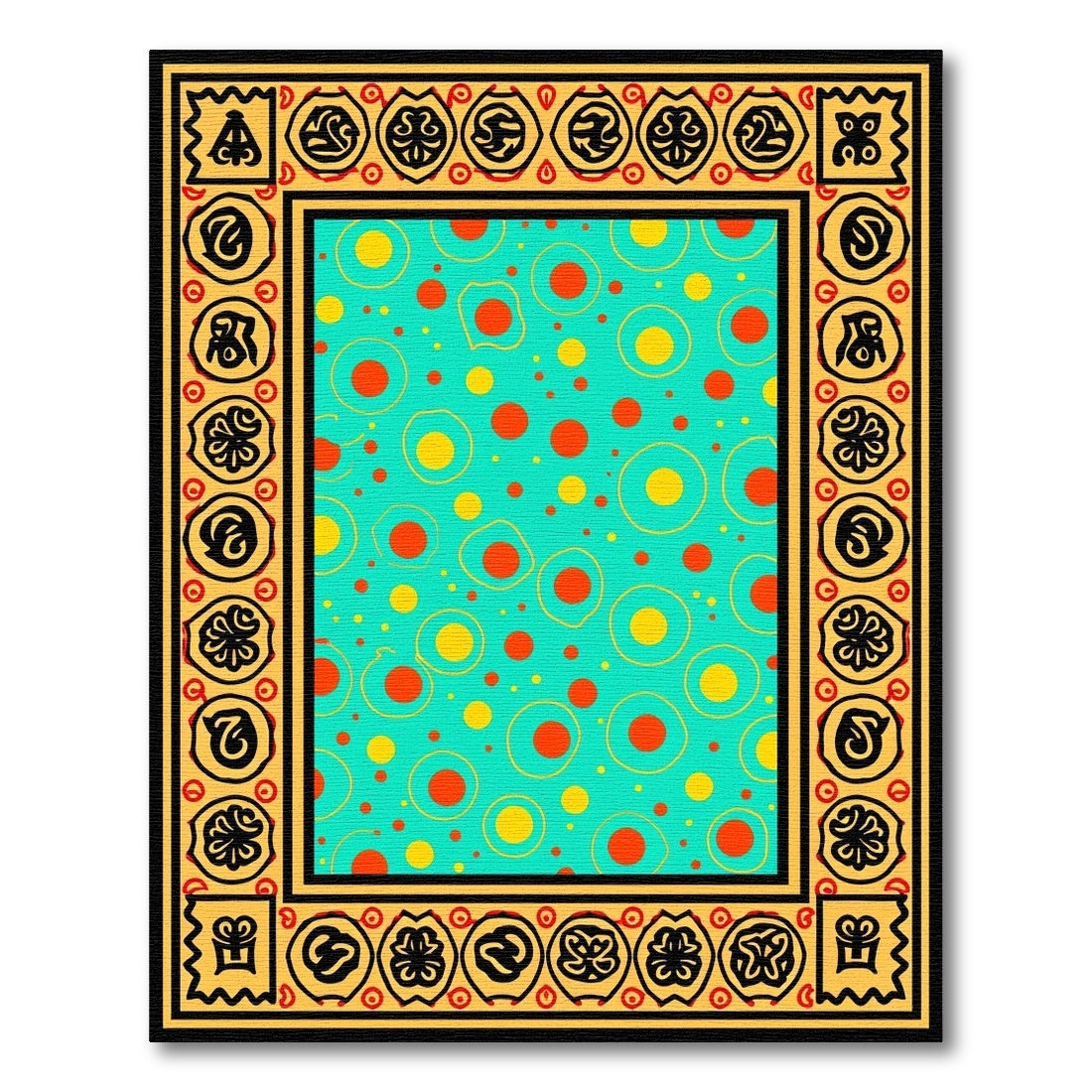 Aqua Red Yellow Polka Dot Border Rug