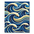 Dynamic Blue Yellow Wave Composition Rug