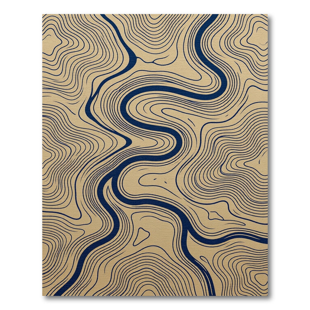 Modern Navy and Sand Topographic Line Rug
