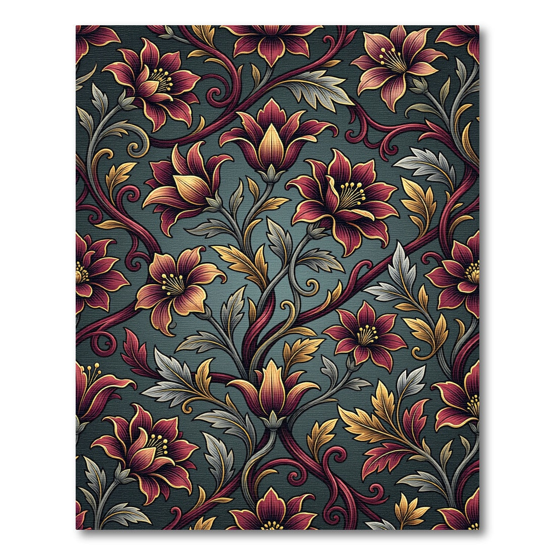 Elegant Maroon Gold Floral Scroll Rug