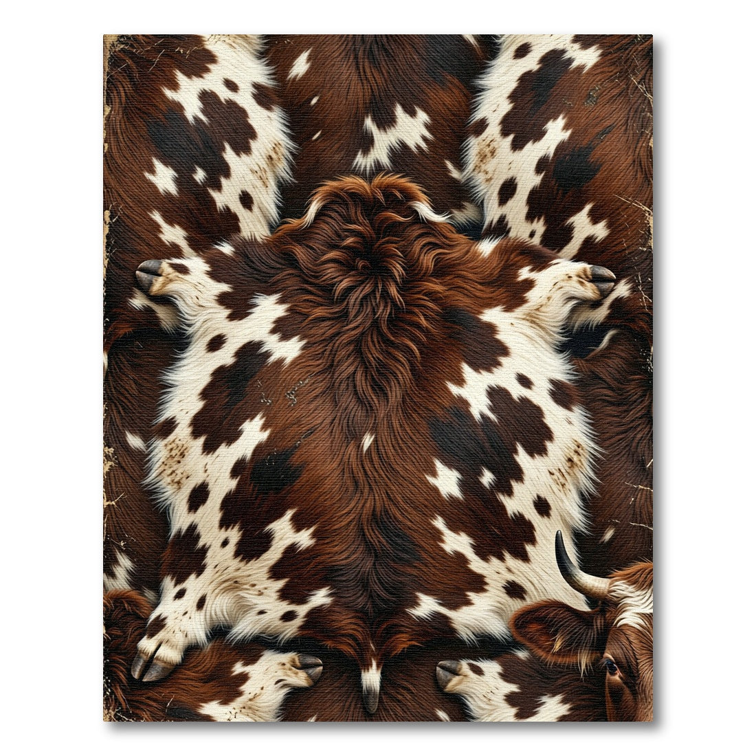 Rustic Brown and White Cowhide Hide Rug