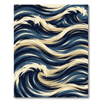 Deep Blue Cream Swirling Ocean Waves Rug