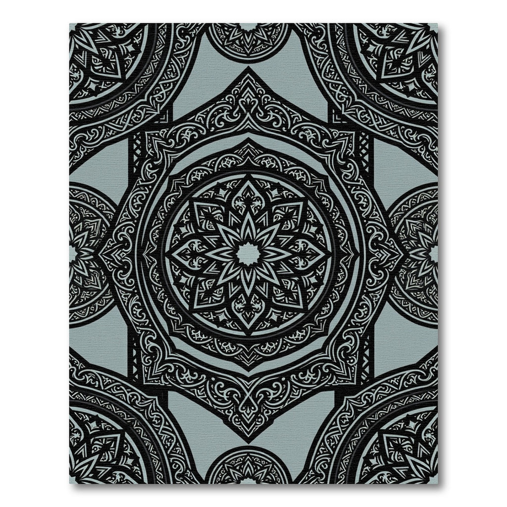Elegant Sage Black Ornate Hexagonal Medallion Rug