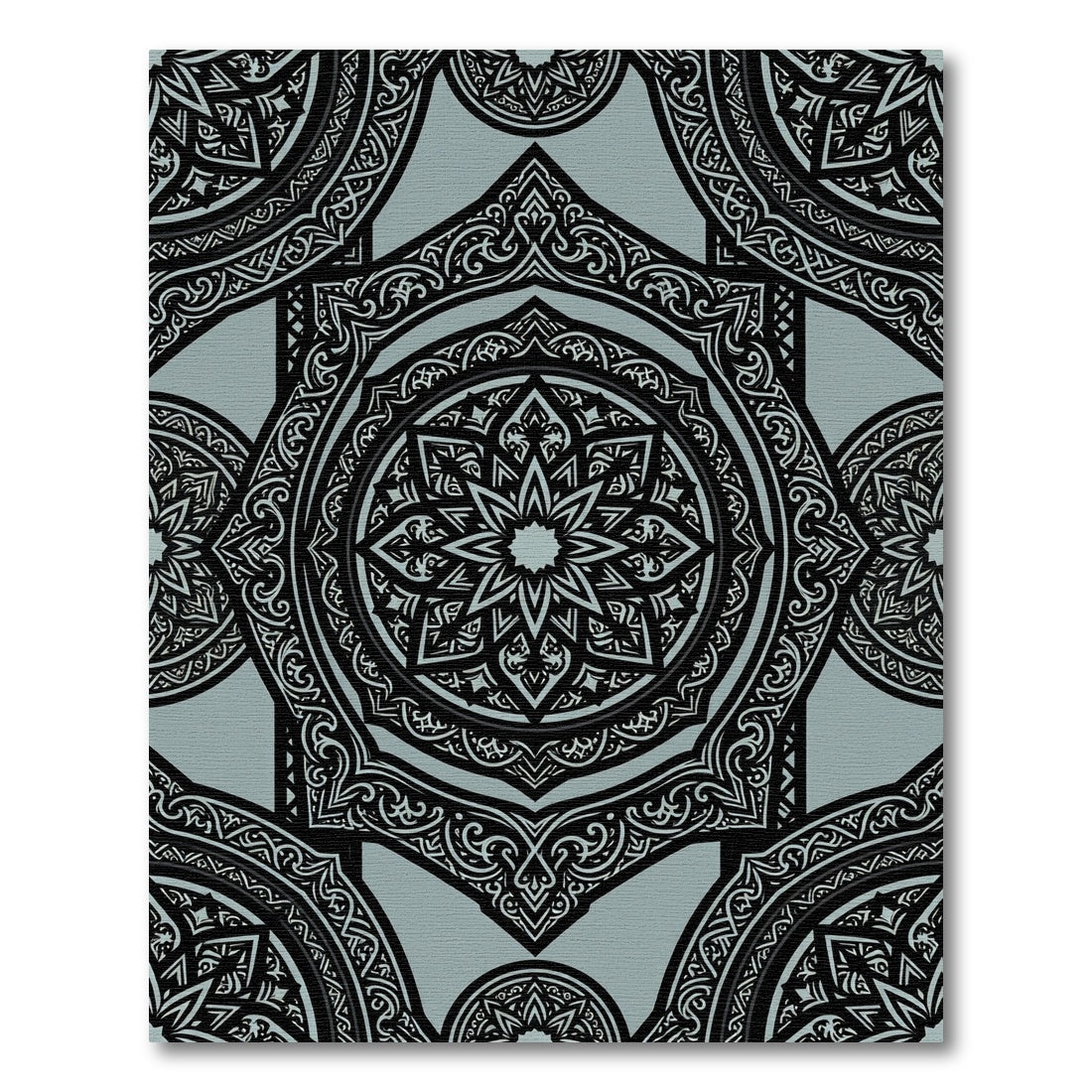 Elegant Sage Black Ornate Hexagonal Medallion Rug