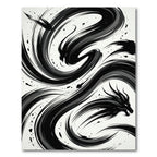 Dynamic Black Brushstroke Dragon Swirl Rug