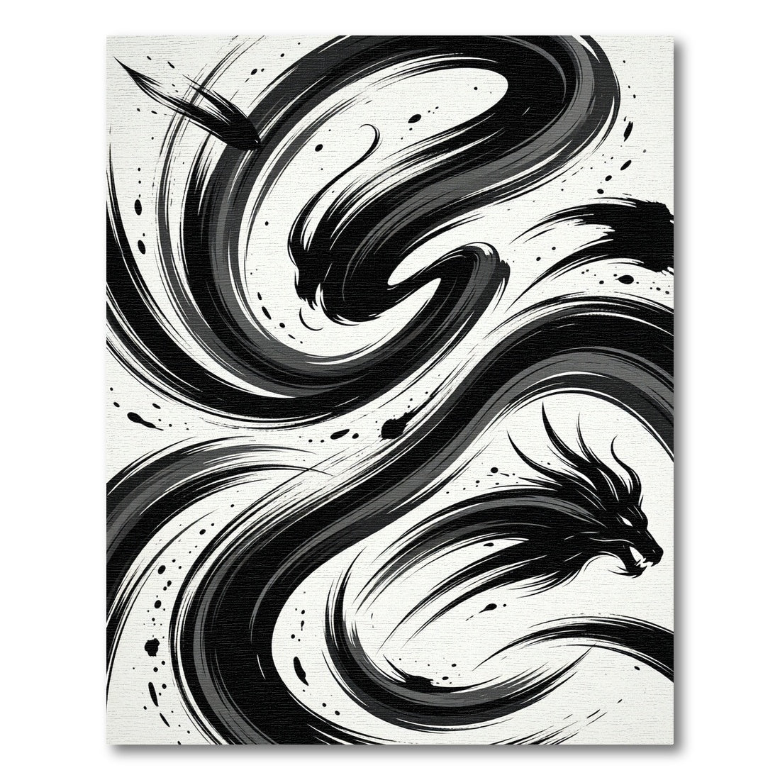 Dynamic Black Brushstroke Dragon Swirl Rug