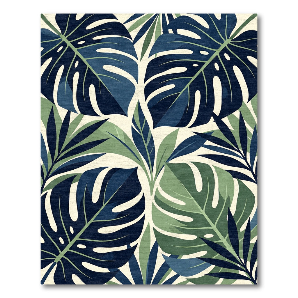 Lush Tropical Monstera Leaf Navy Green Rug