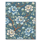 Chinoiserie Blue Peony Floral Branch Rug