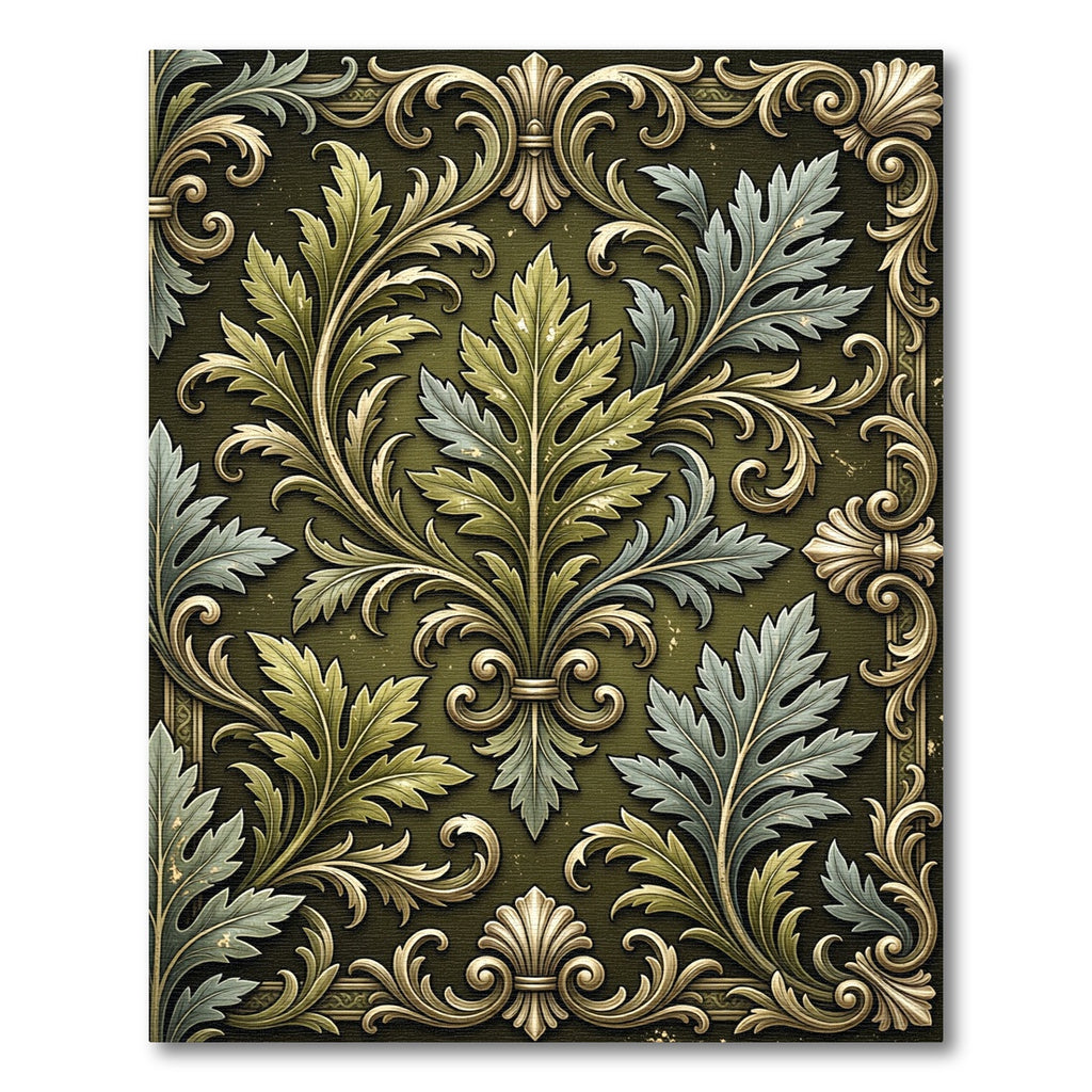 Ornate Forest Green Acanthus Leaf Damask Rug