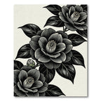 Monochromatic Botanical Camellia Floral Branch Rug