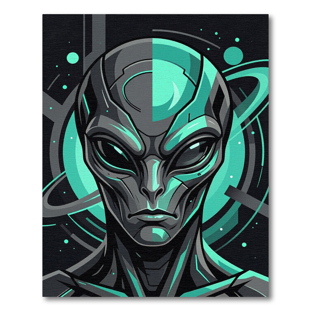 Futuristic Cyan Alien Cybernetic Portrait Rug