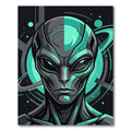 Futuristic Cyan Alien Cybernetic Portrait Rug